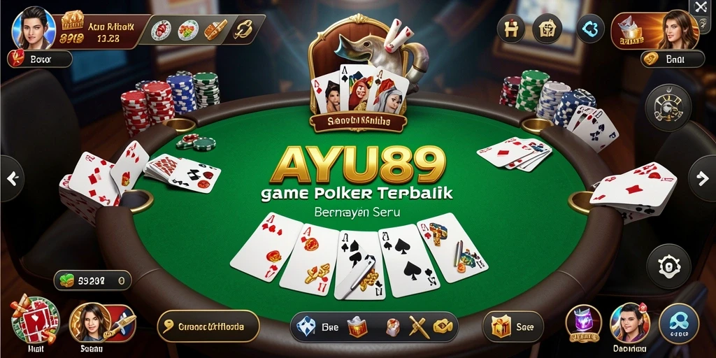 Screenshot gameplay AYU89 menunjukkan aksi poker yang intens dan seru.