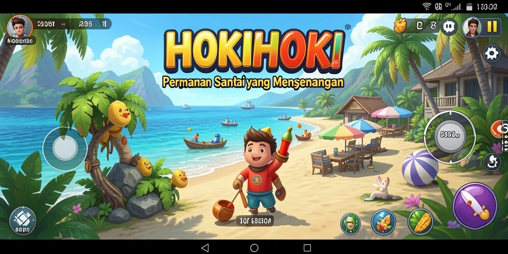 Tampilan gameplay HOKIHOKI yang penuh warna dan ceria.